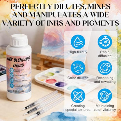 JAOJAO Alcohol Ink Blending Solution, 100ml Ink Medium Liquid, Water Pen | Control Diffusion, Enhance Gloss, Save Ink, Enrich Visual Layers, for Art Painting, Resin, Fluid Art Supplies