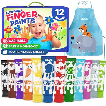 Finger Paint for Toddlers 1-3+, Washable Paint for Kids - Toddler Finger Painting - Non Toxic Baby Safe Toddler Art Supplies for Hand and Feet - Preschool Learning Activities Gifts for Kids Ages 2-4