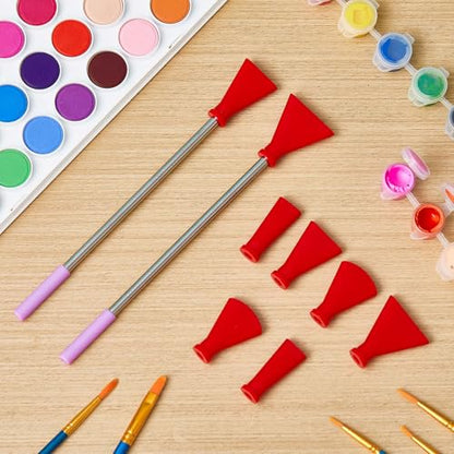Leriton 8 Pcs Acrylic Pouring Paint Supplies, Stainless Steel Straw Blow Nozzles Set Fluid Art Tools with 4 Size Nozzles, Painting Nozzle Tool Accessories for Fluid Art Bloom and Dutch Pouring(Red)