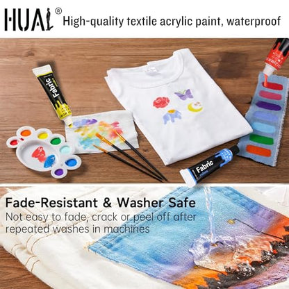 HUAL Fabric Paint Set for Clothes 12 Vibrant Colors Textile Paint with 6 Brushes & Palette Quick-Drying, Non-Toxic Fabric Paint Kit for T-Shirts, Shoes, Canvas, DIY Art & Crafts Premium Gift Box - color: Black Box (Regular)