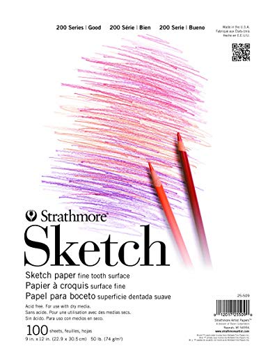 Strathmore 200 Series Sketch Pad, 9x12 inch, 100 Sheets, Tape Bound - Artist Sketchbook for Drawing, Illustration, Art Class Students - size: 9x12