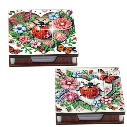 JISHSHAY 2 PCS Diamond Art Note Box Ladybird Diamond Painting Note Pad Holder Animal Gem Painting Gem Art Memo Boxes Mosaic Kits for Adults Embroidery Kit Memo Pad Holder, Contains 120 Sheets of Paper - color: Ladybird