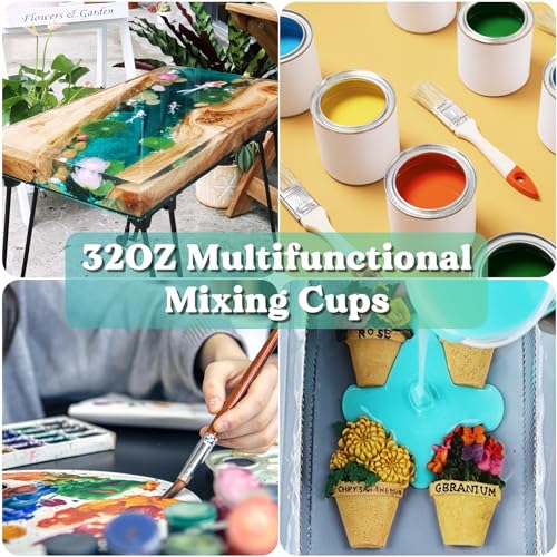 LET'S RESIN Resin Mixing Cups, 45pcs 32oz(1000ml) 2 Scales Accurate Paint Mixing Cup with Protective Gloves, Sturdy & Thick Disposable Measuring Cups for Paint, Pigments, Art, Auto Resin Mixer - size: 1000ML