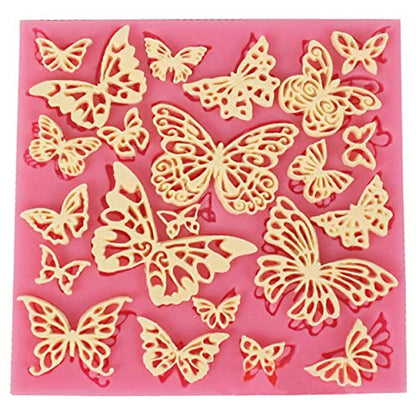 2 Pcs Assorted Hollow Butterfly Shape Molds, Fondant Cake Texture Mat, Food Grade Cake Molds,Gum Paste, Fondant, Candy, Icing, Biscuit Decor, Chocolate Bake Ware Baking Tools