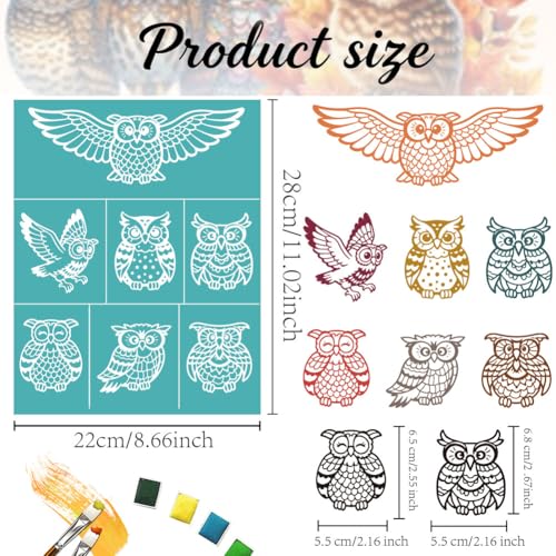 2 Sheet Owl Silk Screen Stencil, Animal Theme Self-Adhesive Reusable Silk Screen Printing Stencils Templates for Painting on Wood, T-Shirts, Bags, Home Decor & Festival Crafts - style: Owl