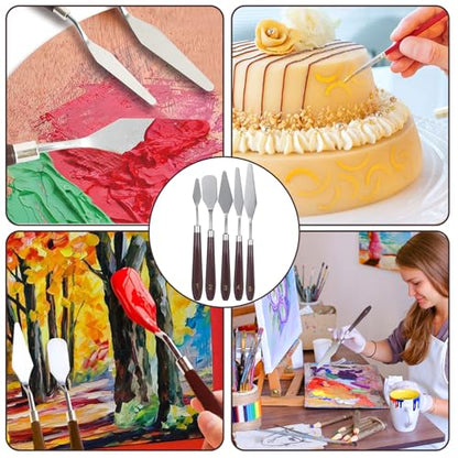 5 Pcs Frosting Spatula, Cake Frosting Spatula Dual-use Pallet Knife Painting Knife for Baking Pastry Tool Cake Fondant Chocolate，Art Painting Art Acrylic Draw Color Mixing Supplies