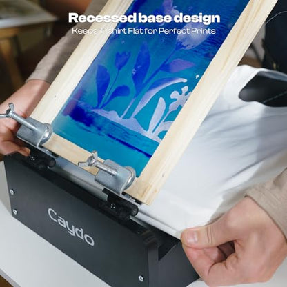 Caydo 46 Pieces Screen Printing Kit with 4 Color Screen Printing Ink, 2 Size Screen Printing Frame and Squeegees for Screen Printing with 15.7x12.2inch Screen Printing Press, Unique Hinge Design