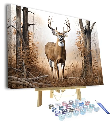 TUMOVO Paint by Numbers for Adults White Tail Buck Deer DIY Easy Paint by Numbers Abstract Paint by Numbers for Beginner Kids and Adults Home Wall Decor Oil Painting Framed 16x20 Inch - color: Artwork-08-F