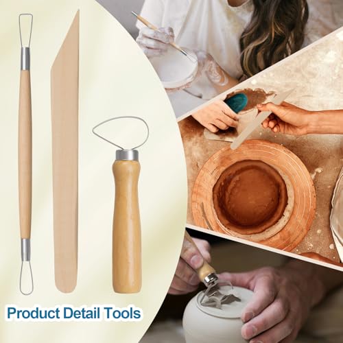 Amrules Clay Tools Kit, 12 PCS Pottery Tools, Practical Polymer Sculpting Tool Kit, Air Dry Clay Tool Set Suitable for Adults, Pottery Craft, Dotting, Drawing, Modeling, Shaping - color: Lightyellow-12Pcs