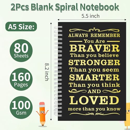 JOHSBYD 2Pcs Blank Spiral Notebook,Inspirational Gifts A5 Hardcover Sketch Book,Art Sketchbook for Drawing, Unlined, Plain Sketch Book for Women Men Work Writing,160 Pages (2, Blank Page Black) - color: Blank Page Black