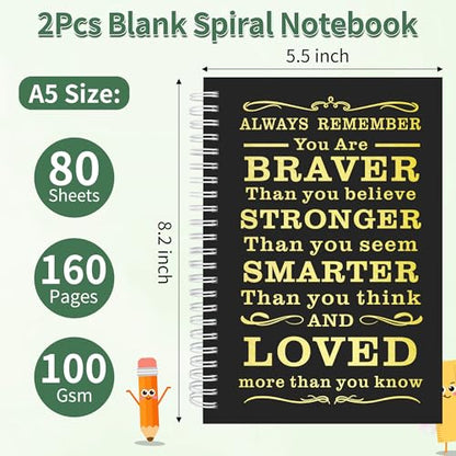 JOHSBYD 2Pcs Blank Spiral Notebook,Inspirational Gifts A5 Hardcover Sketch Book,Art Sketchbook for Drawing, Unlined, Plain Sketch Book for Women Men Work Writing,160 Pages (2, Blank Page Black) - color: Blank Page Black