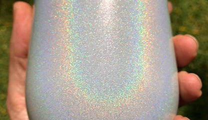 CHILLOUT LIFE 12 oz Stainless Steel Wine Tumbler with Lid - Double Wall Vacuum Insulated Wine Cup Glass Keeping Cold & Hot for Coffee, Champagne, Cocktails, Ice Cream - Holographic Glitter - color: Holographic Glitter, style: 1 Pack