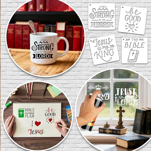 64 Pieces Small Bible Verse Stencils for Painting on Wood, 3 Inch Reusable Christian Stencil for Crafts, Plastic Motivational Quotes Word Template for Wall Rock Sign Canvas Home Decor(Bible) - style: Bible