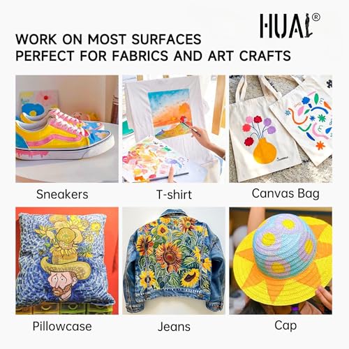 HUAL Fabric Paint Set for Clothes 12 Vibrant Colors Textile Paint with 6 Brushes & Palette Quick-Drying, Non-Toxic Fabric Paint Kit for T-Shirts, Shoes, Canvas, DIY Art & Crafts Premium Gift Box - color: Black Box (Regular)