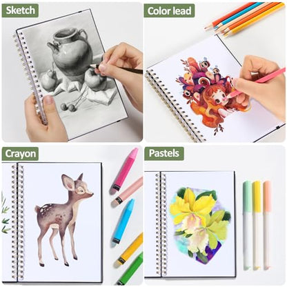 Forvencer 2 Pack Blank Spiral Notebook, 8"x 5.6"Hardcover Sketch Book, 100GSM Thick Paper, Art Sketchbook for Women & Adult, 100 pages / 50 Sheets Drawing Book Journal for School Office Drawing, Black - color: Black