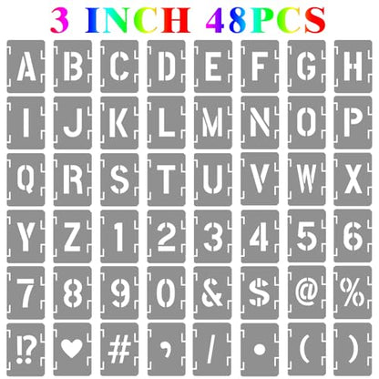 3 Inch Letter and Number Stencils Symbol Numbers Craft Stencils, 48 Pcs Reusable Alphabet Templates Interlocking Stencil Kit for Painting on Wood, Wall, Fabric, Rock, Sign, DIY Art Projects - style: 3 inch