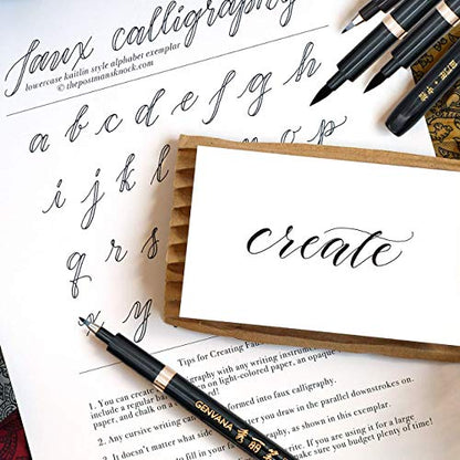 Hand Lettering Pens, Refillable Calligraphy Pens Brush Marker Pens Set Black, 4 Size for Writing, Painting, Drawing, Pack of 6