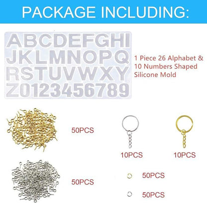 Anlan-angel Letters Numbers Silicone Molds for Resin, Alphabet Molds Kit, 0-9 Number and 26 Letters Molds with Keychain Making Supplies for Resin Casting,DIY Letter Keychain, Jewelry Making - color: Positive Letter Mold