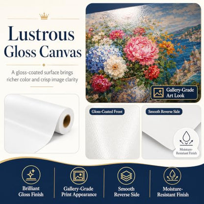 Premium Polyster Canvas Roll, Canvas Paper for Printing, Quick Dry, Wide Format Inkjet Printer Compatible, Paper Roll, Perfect for Fine Art, Photography, Giclée Printing, Archival Quality Prints - size: 44"x100' 300GSM Polyester Solvent ECO-Glossy