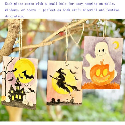 Piatoeke 16PCS 5.9×4.7in Unfinished Wooden Halloween Cutouts Board for Kids Painting,Wood Crafts DIY Fun Things to Paint and Hang(Halloween) - color: Halloween