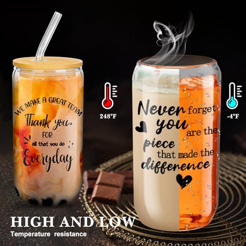 Layhit 24 Set Thank You Team Gifts for Employees Staff Coworker Appreciation Gifts for Teacher Nurse Thank You Glass Cups 16 oz Can Shaped Beer Glass with Lids Straws Brushes(Bright Style) - style: Bright Style