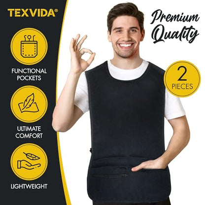 5 Pockets Cobbler Aprons for Women Men (Pack of 2) – Zipper Pocket Smock Apron - color: Black, size: X-Large
