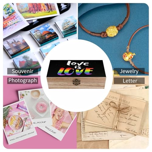 LGBT Rainbow Pride Love Is Love Jewelry Box Wooden Rustic Multi-Purpose Organizer with Front Clasp for Jewelry, Crafts, Accessories & Small Items - color: style-8
