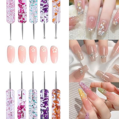 10Pcs Nail Art Brush Set, 5Pcs Double-Ended Dotting Tools & 5Pcs Fine Liner Brushes, Nail Design Brushes Kit for Detailing, Dotting & Striping Designs - color: 10Pcs Art Brushes