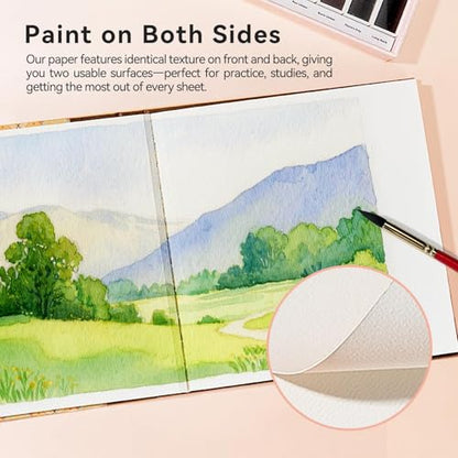 Arrtx Watercolor Sketchbook, Square 7.1 x 7.1 Inch 100% Cotton Cold Press, 300gsm/140lb, Acid-Free, Double-Sided Textured Surface, 24 Sheets for Painting, Sketching & Mixed Media - size: 7.1 x 7.1 inch