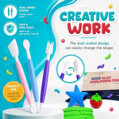 DUGATO Clay Sculpting Tools, 17 pc Double-Sided Modeling Set | Plastic Pottery Tools for Polymer Clay, Fondant, Cake Decorating & DIY Crafts, Dual-Ended Shaping Tips