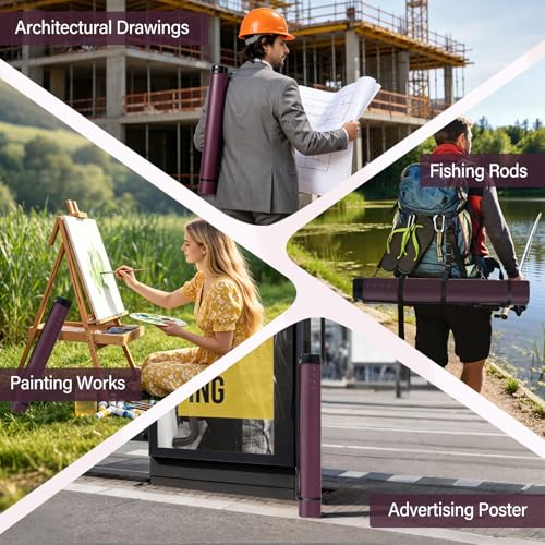 DEWEL Adjustable Poster Tube 24.5"-42", Waterproof Plastic Document Storage Tube Telescoping Carrying Case, Light Resistant Drawing Tube Painting Picture Tube Holder (Burgundy-Large Size) - color: Burgundy (Polygon), size: Large