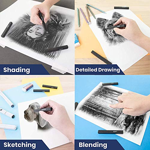 6 Pcs Square Compressed Drawing Charcoal Sticks Artist Charcoal Pastel Pencils for Sketching Drawing Artist Black Charcoal Sticks Assorted Soft Medium Hard for Art Student Supplies