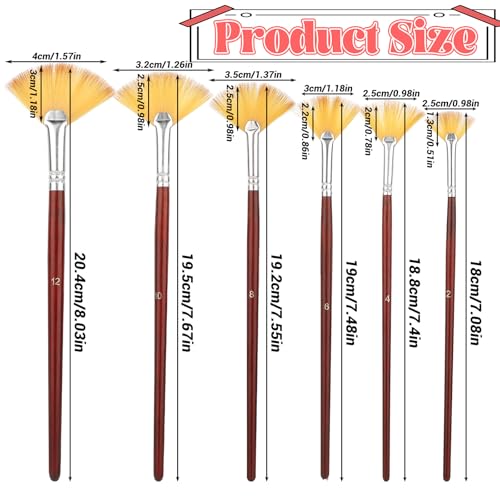6 Pieces Artist Fan Paint Brush Set,Professional Acrylic Paint Brushes with Nylon Hair DIY Craft Long Wood Handle for Acrylic Watercolor Oil Gouche Painting Rock Painting