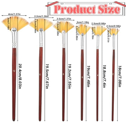 6 Pieces Artist Fan Paint Brush Set,Professional Acrylic Paint Brushes with Nylon Hair DIY Craft Long Wood Handle for Acrylic Watercolor Oil Gouche Painting Rock Painting