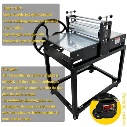 HQHAOTWU Manual Print Making Machine Slab Roller Printing Press Machine for Woodblock Copperplate Chain Drive Vertical Steel Roller Engraving Tool with Universal Casters for DIY Pressed Artworks