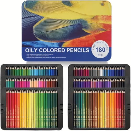 MATOTO 180-Colors Oil-Based Colored Pencils Set, Professional Artist-Grade Vibrant Soft Core For Coloring Books, Drawing, Sketching- Premium Art Supplies in Elegant Metal Tin Case, Gift for Artists