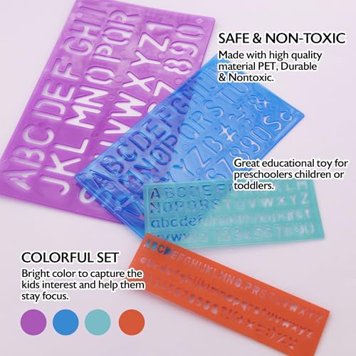 BAZIC Products Lettering Stencil Sets, 8, 10, 20, 30 mm, 4 Pack | 0-9, math symbols in 8, 30 mm sizes