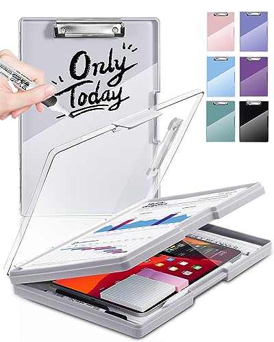 Clearview Clipboard with 2 Storage, Dry Erase 8.5x11 Heavy Duty ClipBoards - High Capacity Coaches Clip Board with Pen Holder - Side Opening Plastic Nursing Clip Case (Lvory) - color: Lvory