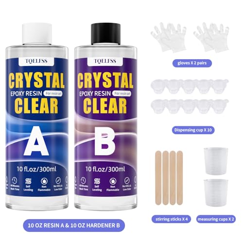 TQELFSS Epoxy Resin 20 OZ, Crystal Clear Epoxy Resin Kit, Fast Curing, Self Leveling, No Bubbles, No Yellowing Molding Casting for Molds, Jewelry Making, DIY Crafts -10 OZ Resina and 10 OZ Hardener - size: 20oz