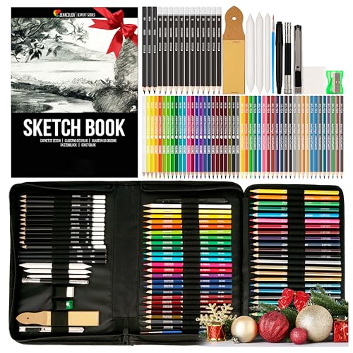 Zenacolor 74 Pack Drawing Kit with Drawing Pencils - Drawing Set for Sketching, Pro Sketch Art Supplies with Sketch Book, Colored, Graphite, Charcoal, Watercolor & Metallic Pencil for Adults and Kids