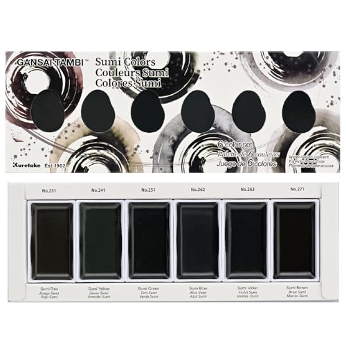Kuretake GANSAI TAMBI SUMI Colors 6 Colors Set, Watercolor Paint for Professional, for Calligraphy, Illustrations, Drawing, Black Ink, Made in Japan - style: Sumi