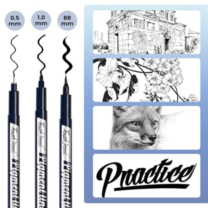 Micro Drawing Pens Art Pens, Fineliner - 12 Assorted Sizes, Fine Line Waterproof Black Ink Artist Supplies for Artists Adults Sketch Outline Anime Illustration Manga Writing