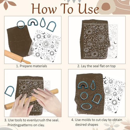 CHGCRAFT Sun and Moon Polymer Clay Texture Sheets Divination Pattern Silicone Texture Stamp Clay Texture Mat Modeling Pattern Pad Sheets for Jewelry and Earrings Tools, 5.5x5.5 inch - style: Sun and Moon