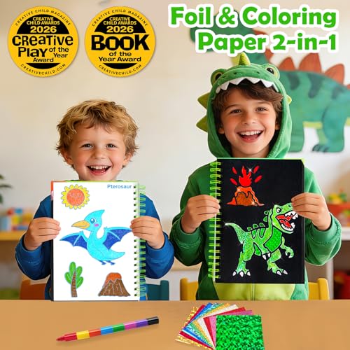 FUNNYB&G Foil Art Craft Kit for Boys 4-10 Years Old: Mess-Free & No-Glue, Create 16 Sparkly Dinosaur World Pictures – Perfect Travel Toy & Birthday Gift for Kids (Dinosaur World) - style: Dinosaur World