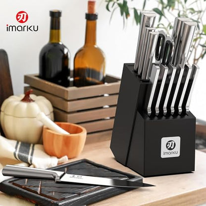 imarku Knife Set - 15PCS Kitchen Knife Set Japanese High Carbon Stainless Steel Knives Set for Kitchen, Dishwasher Safe Ultra Sharp Professional Chef Well Balance Utility Knives, Black - color: Black, size: 15 Pcs