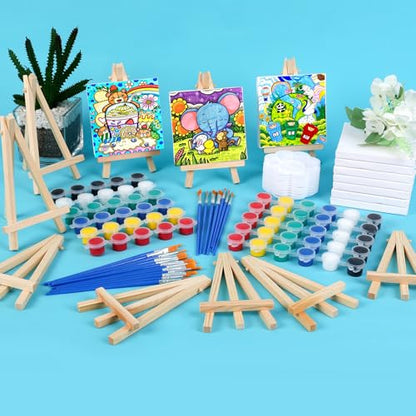 ESRICH 10 Set Mini Canvas Painting Kit, Minis Acrylic Paint Set, St. Patrick's Party Gifts,4 * 4inCanvas with Easel, Acrylic Paints,Brushes,Palette,Mini Easel Canvas for Kids Adults Painting Party - size: 10 set 4 x 4 inches