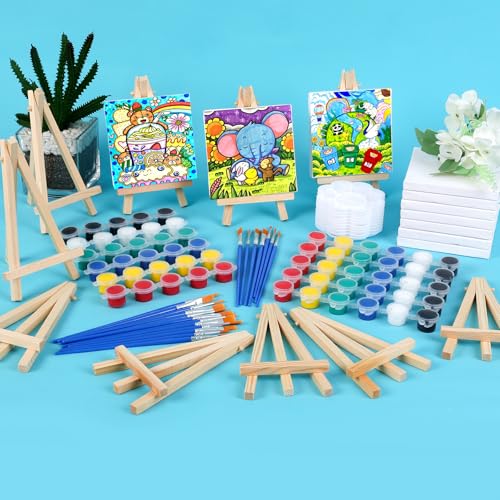ESRICH 10 Set Mini Canvas Painting Kit, Minis Acrylic Paint Set, St. Patrick's Party Gifts,4 * 4inCanvas with Easel, Acrylic Paints,Brushes,Palette,Mini Easel Canvas for Kids Adults Painting Party - size: 10 set 4 x 4 inches
