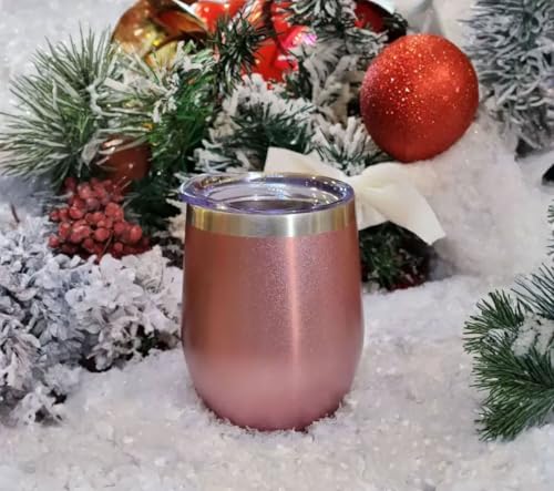 CHILLOUT LIFE 12 oz Stainless Steel Wine Tumbler with Lid - Double Wall Vacuum Insulated Wine Cup Glass Keeping Cold & Hot for Coffee, Champagne, Cocktails, Ice Cream - Rose Gold - color: Rose Gold, style: 1 Pack