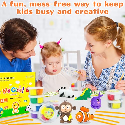 LanMa Air Dry Clay Kit for Kids, 12 Pack Animal Air-Dry Art Kits with Ultra Light & Soft Modeling Clay, Instructions, Sculpting Tools, Christmas Birthday Gifts for Boys Girls - color: Animals