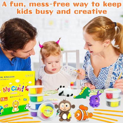 LanMa Air Dry Clay Kit for Kids, 12 Pack Animal Air-Dry Art Kits with Ultra Light & Soft Modeling Clay, Instructions, Sculpting Tools, Christmas Birthday Gifts for Boys Girls - color: Animals